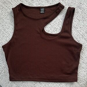 SHEIN Chocolate Asymmetrical Ribbed Crop Top